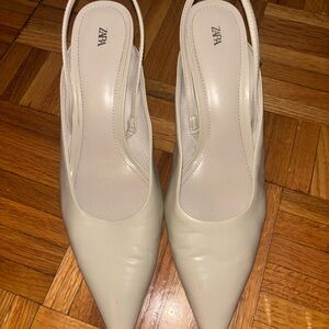 Zara Cream Pointed Slingback Wedges